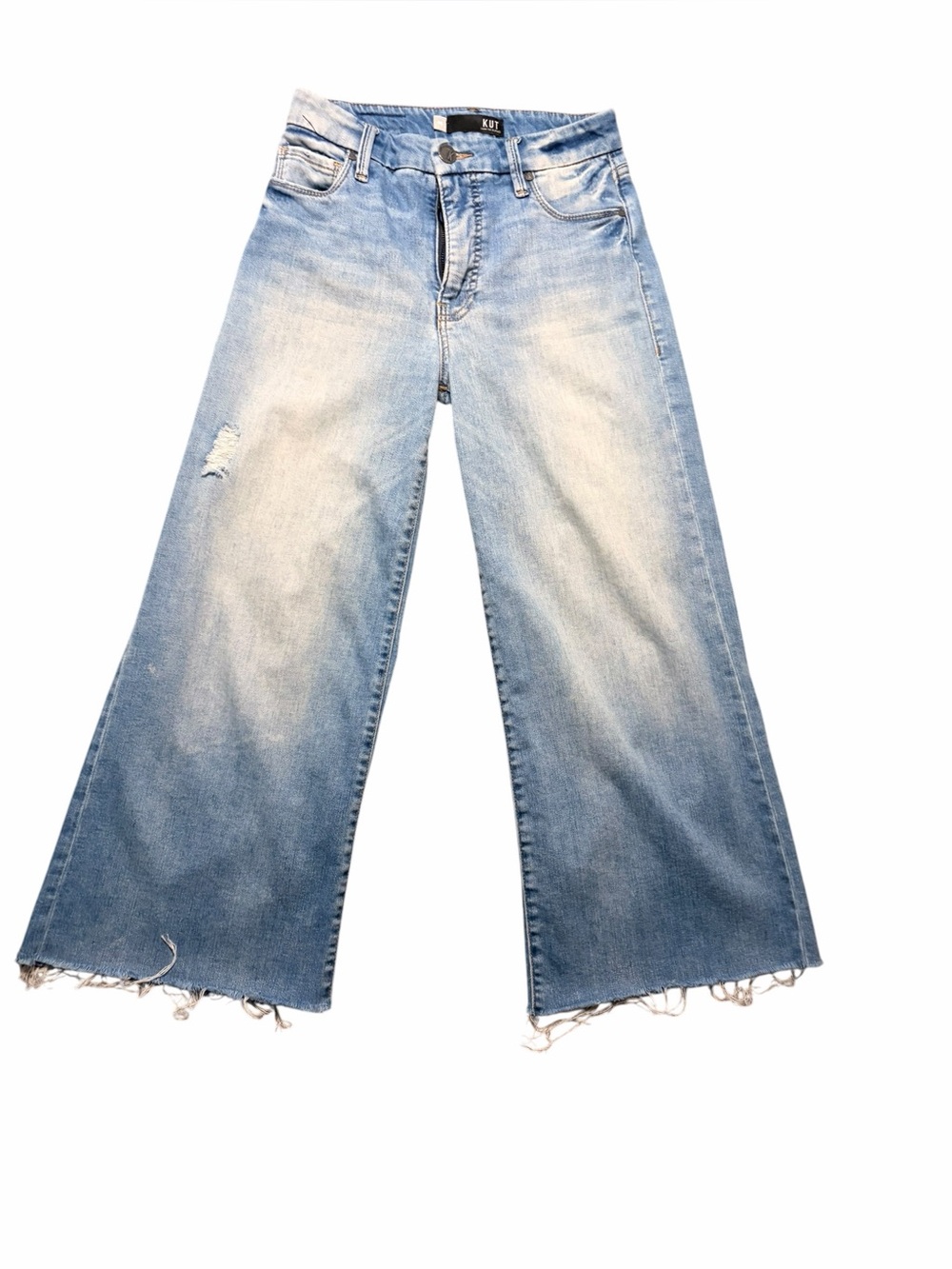 Kut from the Kloth Fab Ab Meg Wide Leg High Rise Frayed Hem Jeans Size 00